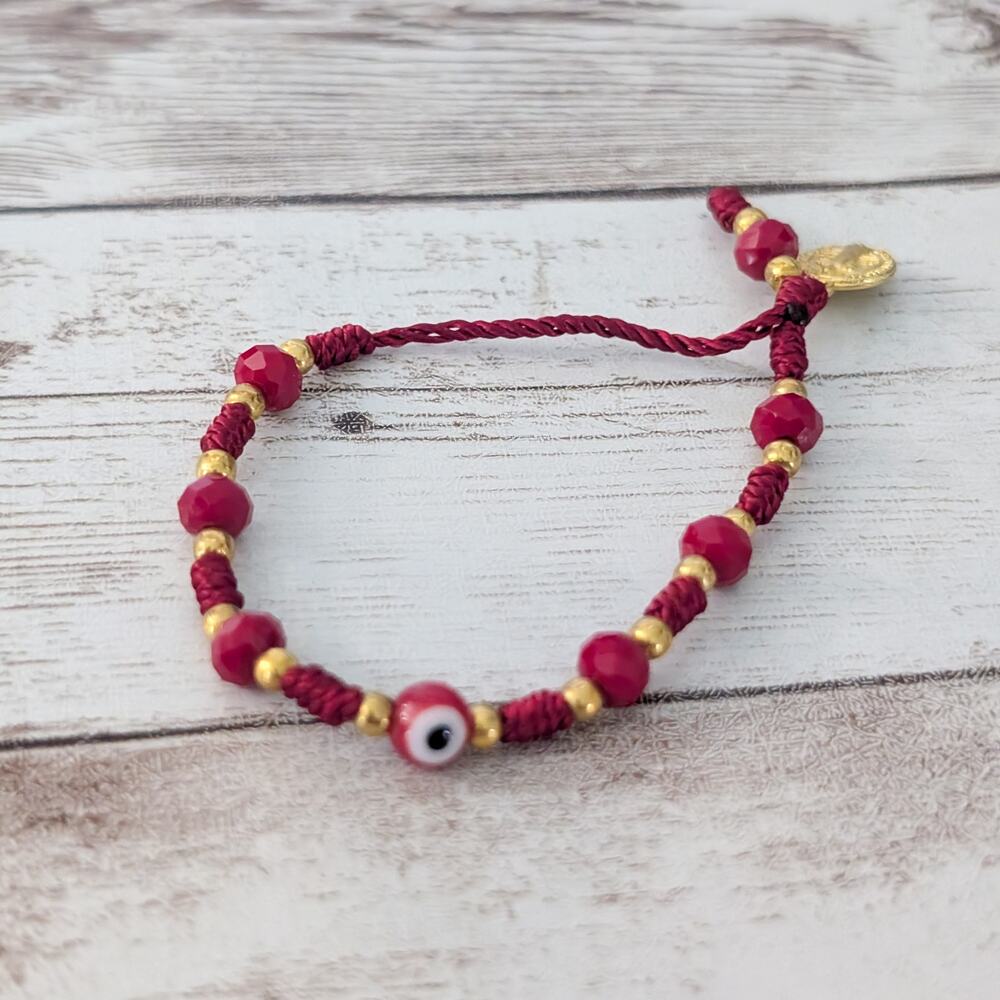 7 Knots Saint Benedict Child's Bracelet Gold Tone & Red Evil Eye St Benedict